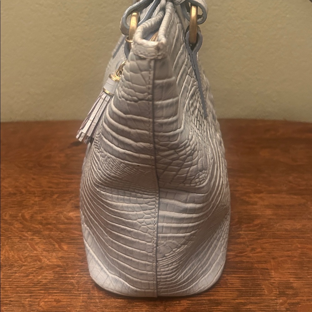Brahmin Medium Asher Croc Embossed Pale Blue Leather Tote - Picture 6 of 15